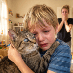 “Get that wretched cat out of here!” – The ten-year-old boy hadn’t spoken for three months, until a blind, tortured cat gave him his voice back